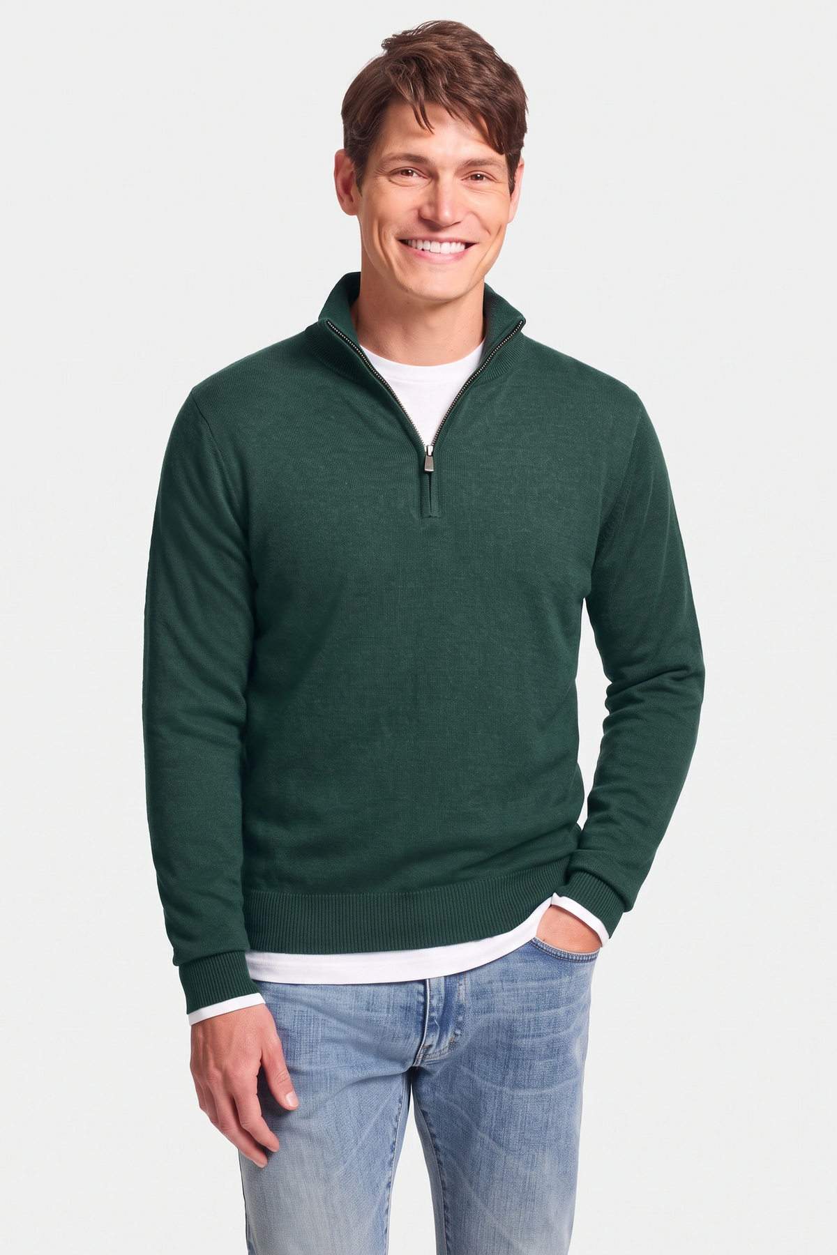 Mockneck Zip Sweater - Teal green