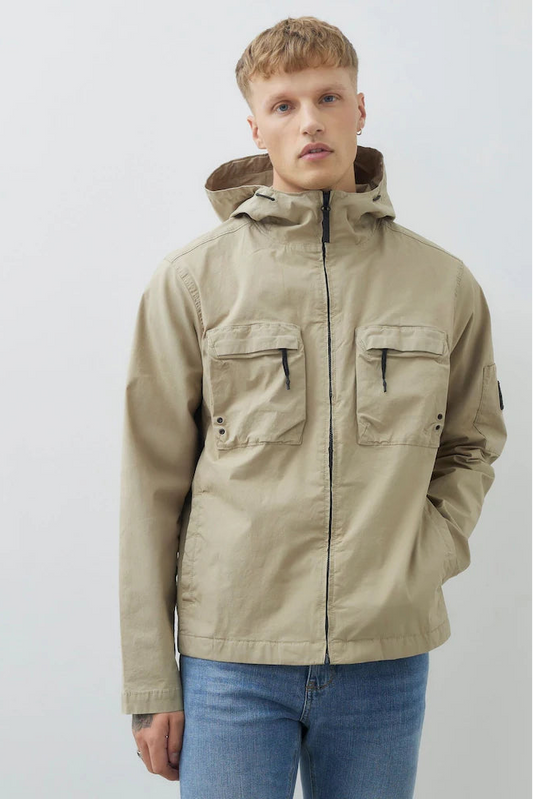 Beige Hooded Cargo Shacket