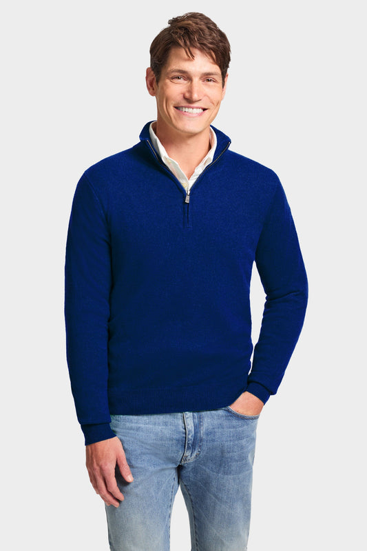 Quarter Zip Rib Knit Sweater - Dark Blue