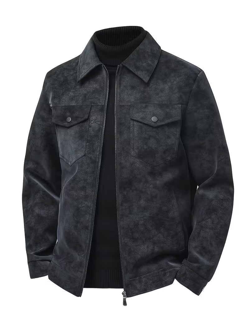 Suede Faux Leather Jacket - Light Grey Twotone