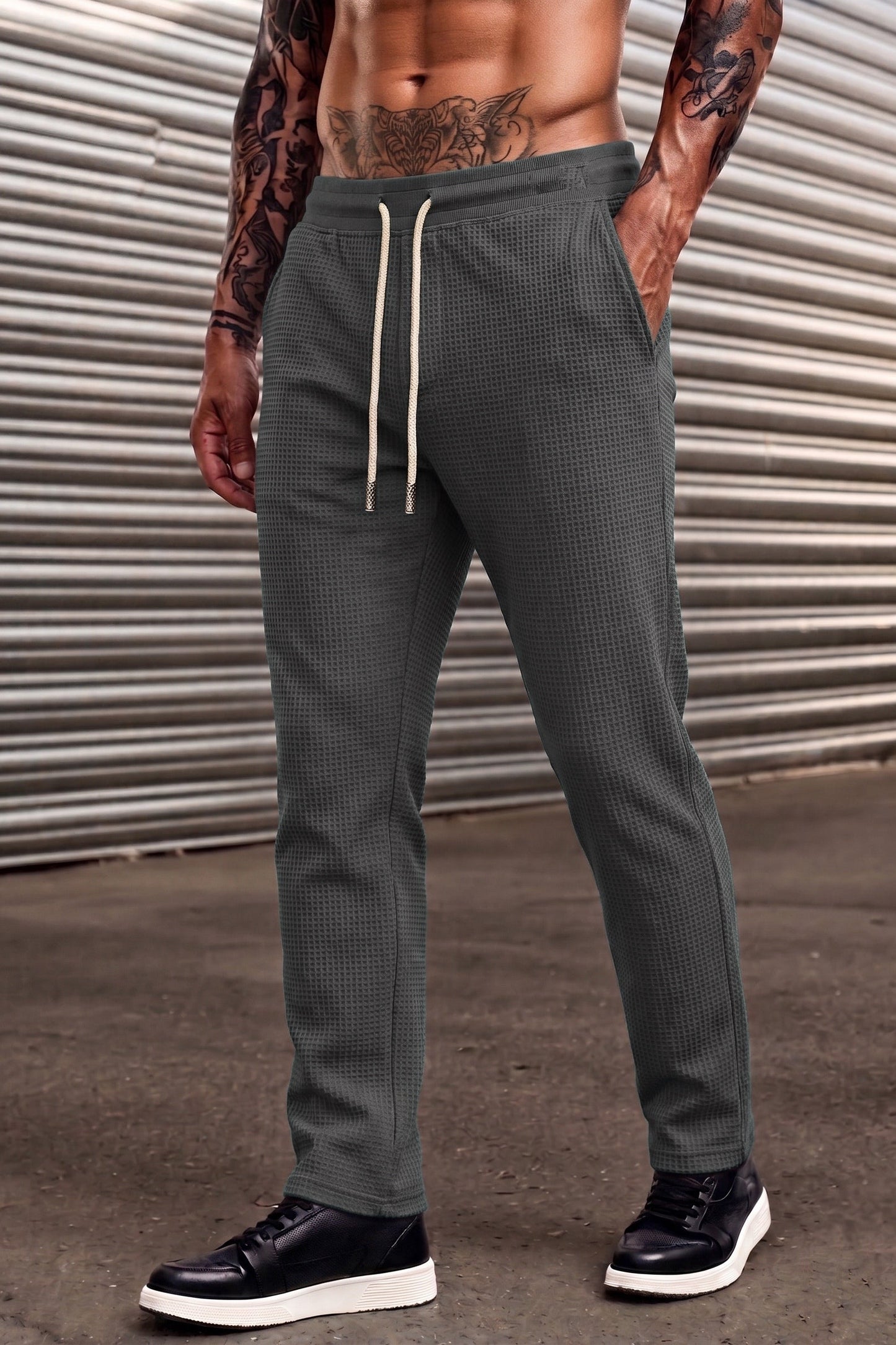 Classic Waffle Knit Trouser - Charcoal
