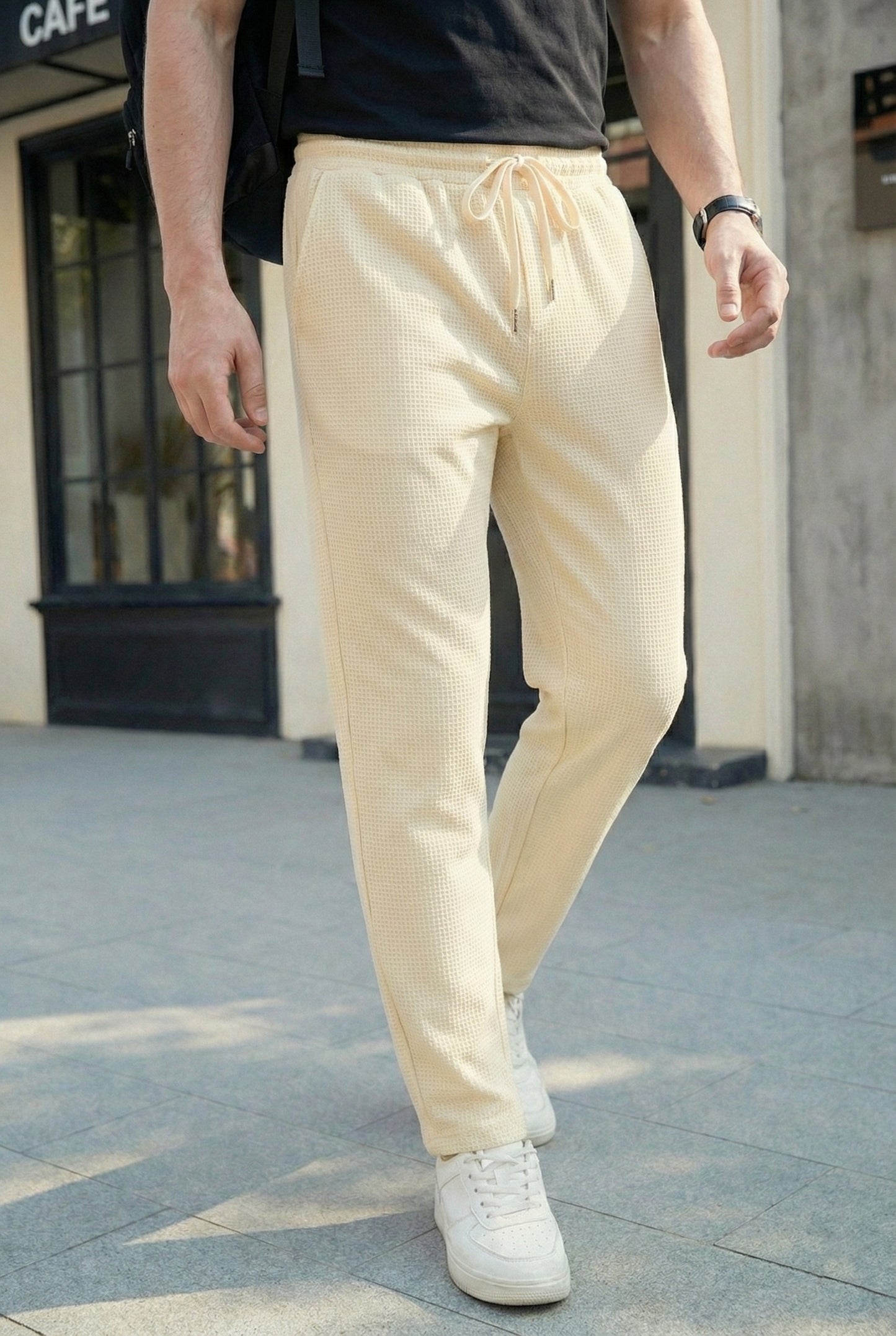 Waffle Knit Trouser - Cream