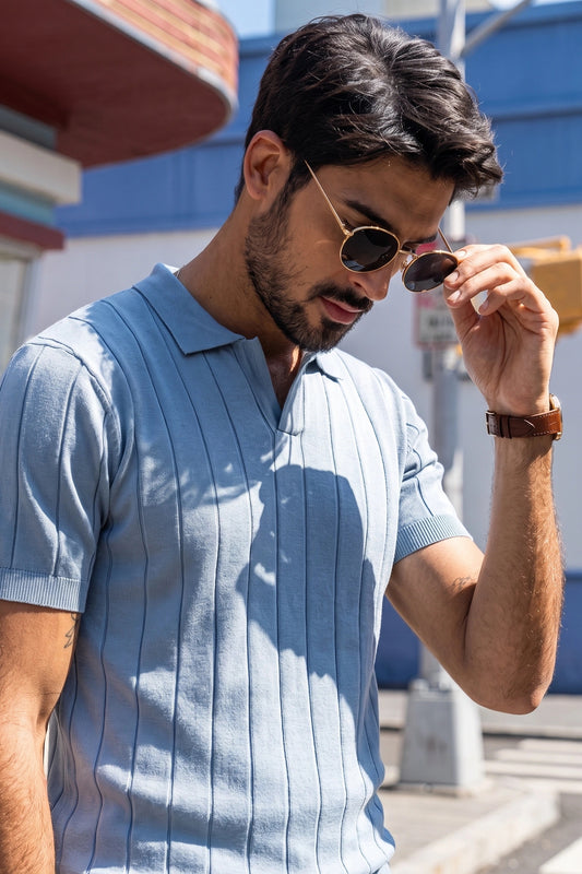 Rebel Drop Needle Texture Polo - Aqua Blue