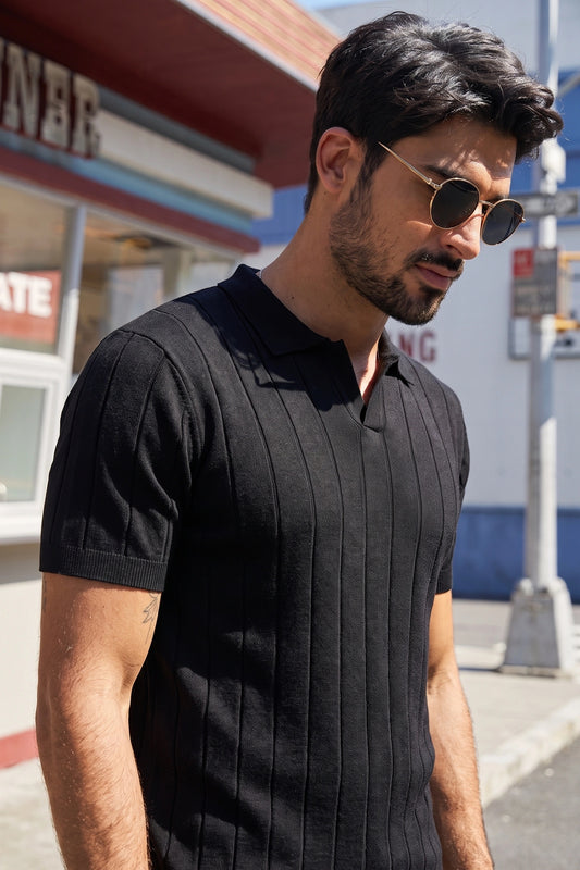 Rebel Drop Needle Texture Polo - Black