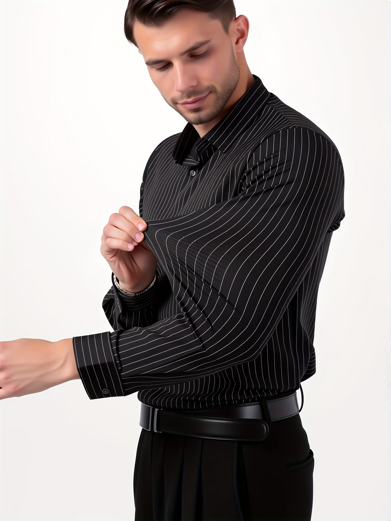 Prime Spandex Dress Shirt - Black Striper