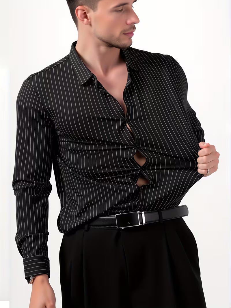 Prime Spandex Dress Shirt - Black Striper