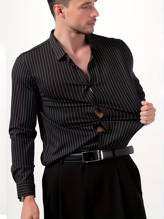 Prime Spandex Dress Shirt - Black Striper