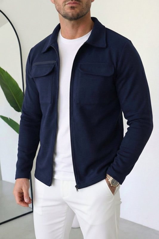 Venom Zip  Cargo Overshirt Cotton Jacket - navy