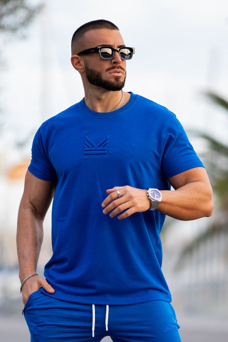 Monte Carlo Emboss Cotton T-Shirt - Blue