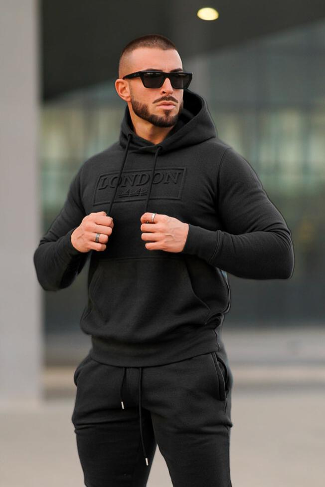 Embossed Cotton Tracksuit - Black