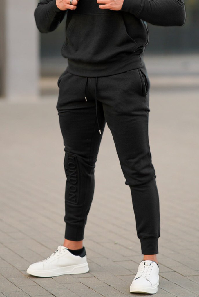 Embossed Cotton Tracksuit - Black