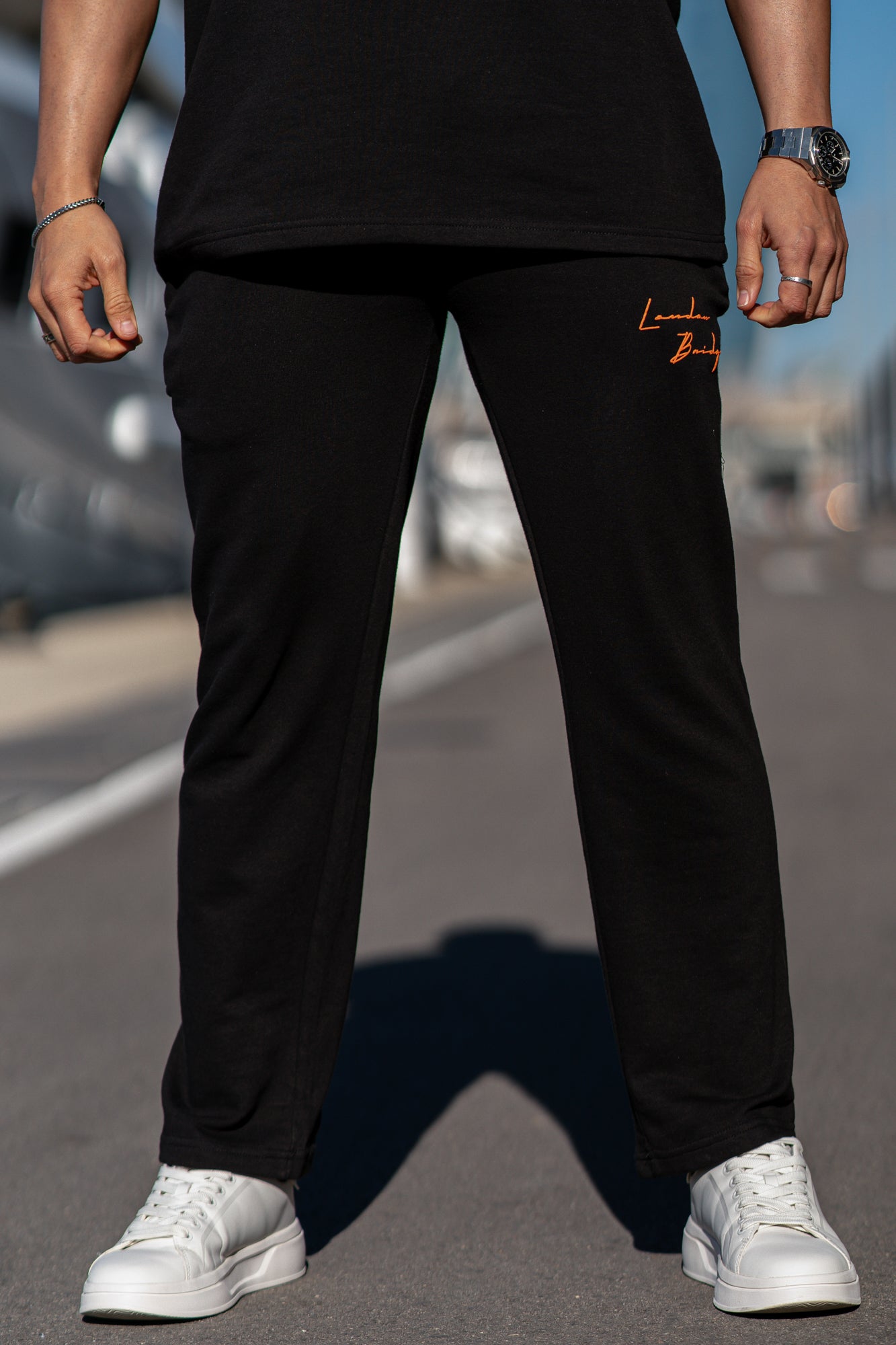 StraightFit Signature Cotton Terry Trouser in Black
