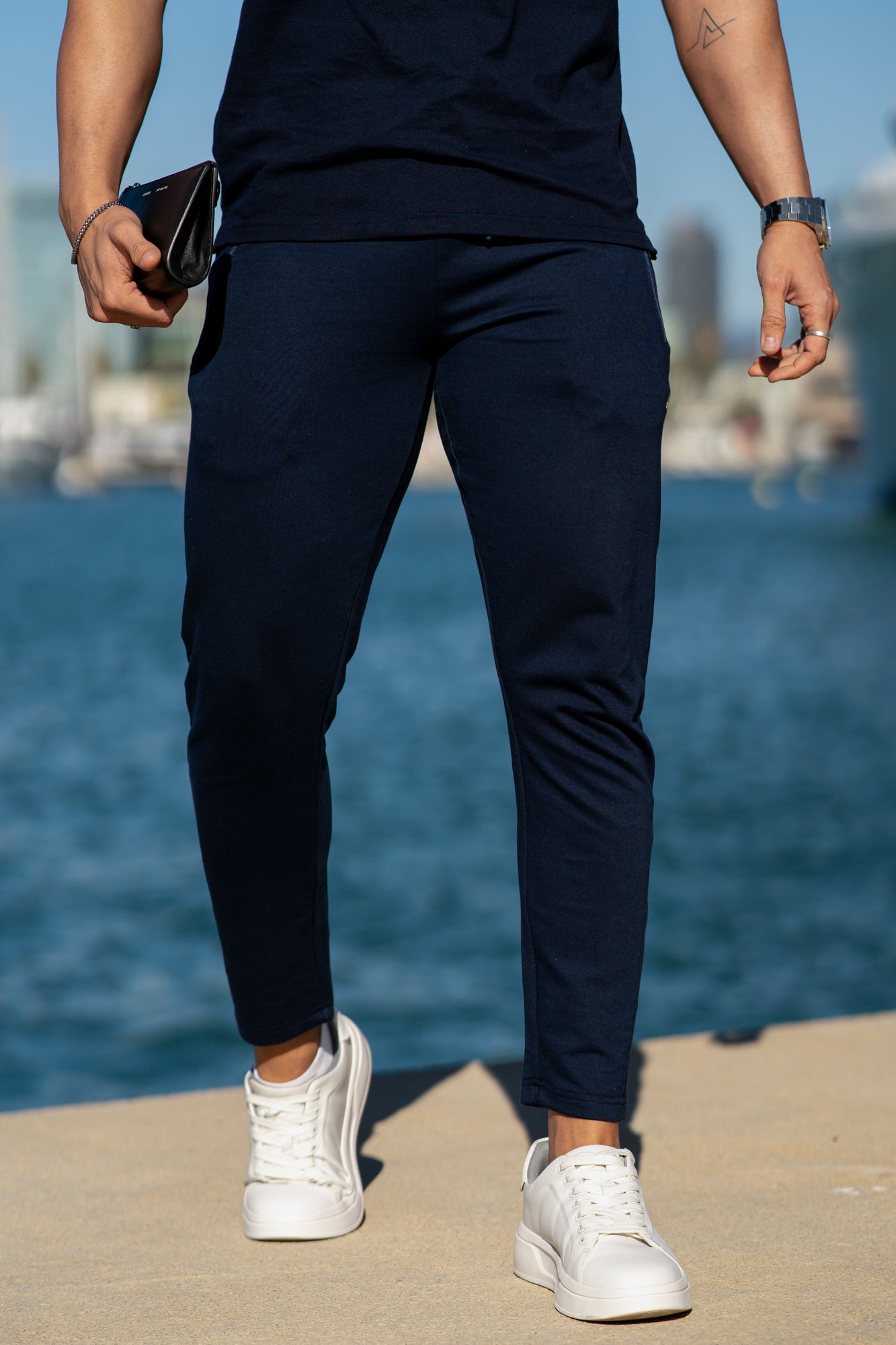 Premium Zip Cotton Terry Trouser - Navy