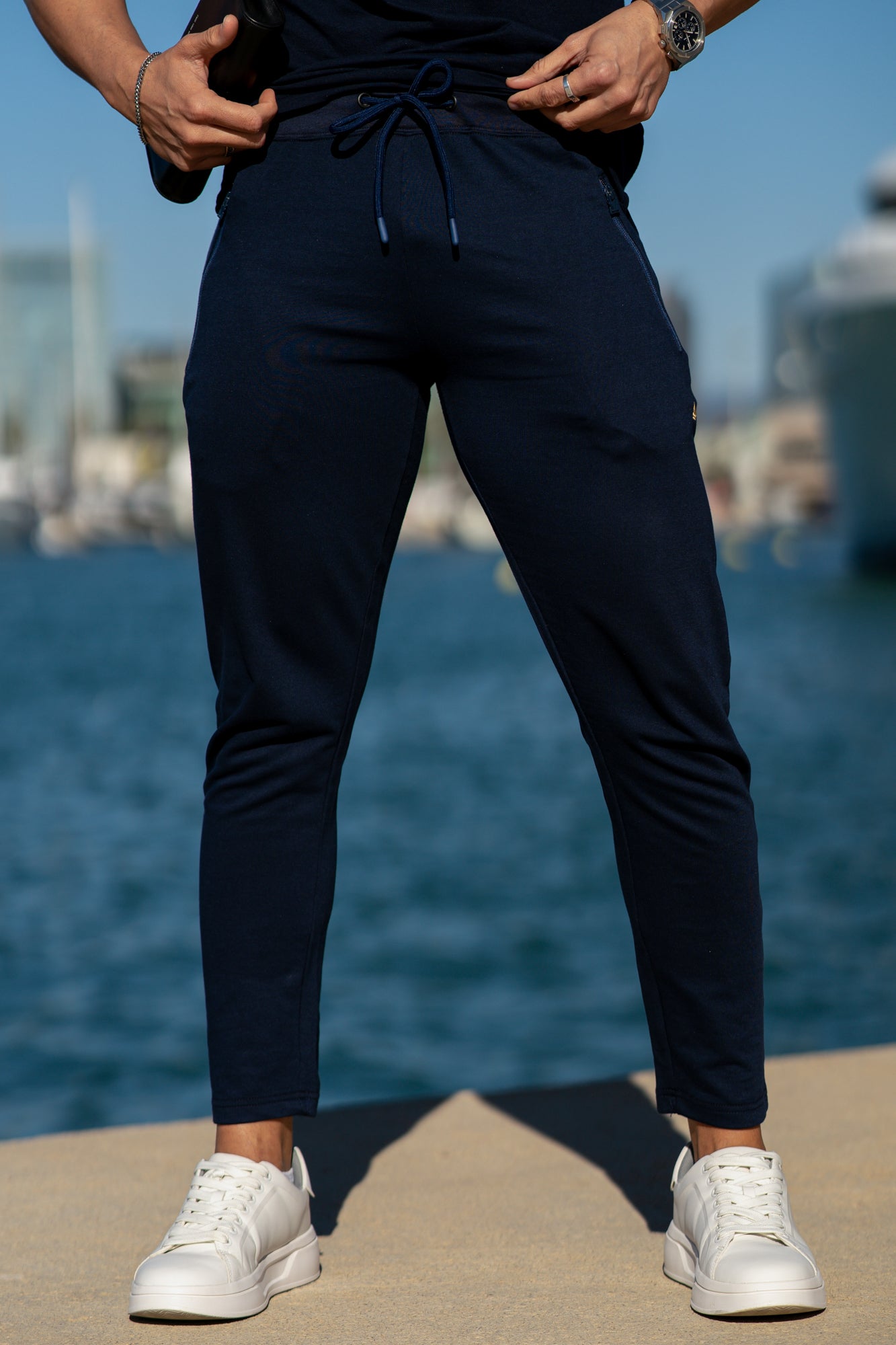 Premium Zip Cotton Terry Trouser - Navy