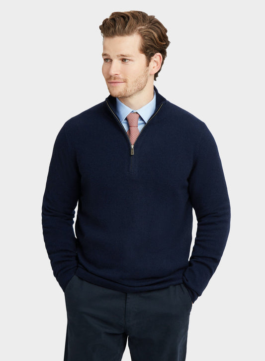 Quarter Zip Rib Knit Sweater - Navy