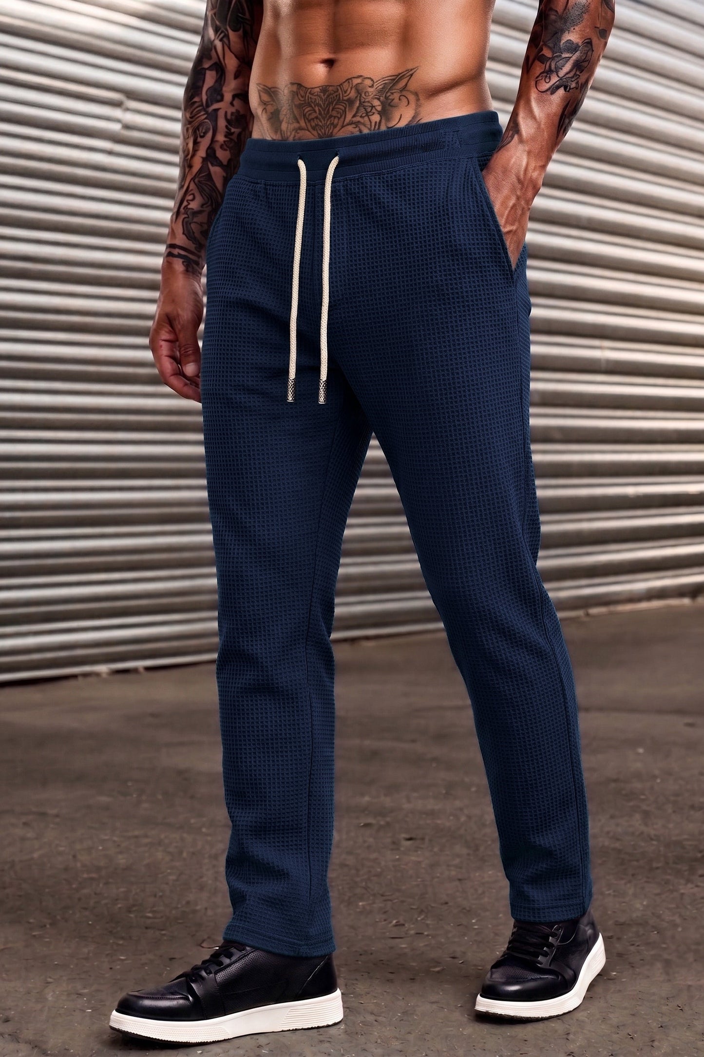 Classic Waffle Knit Trouser - Navy