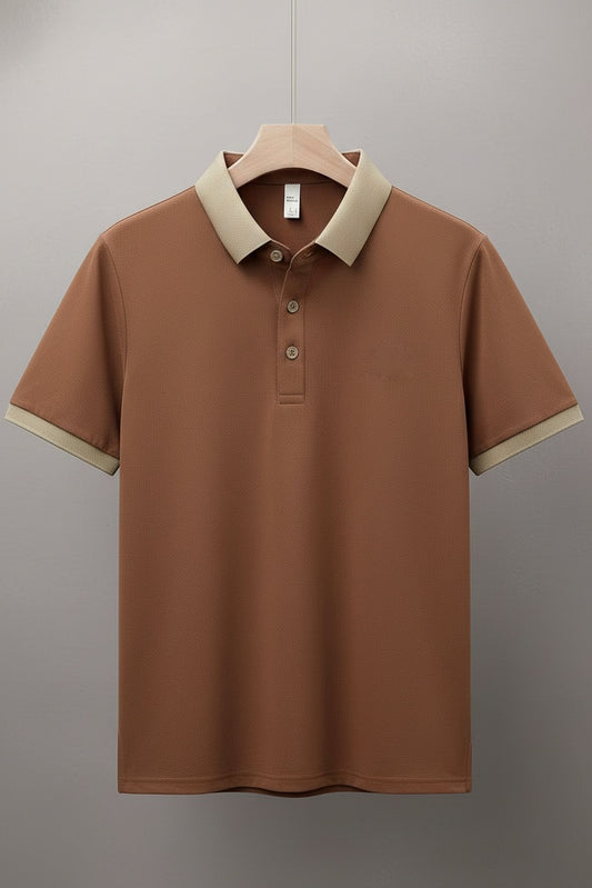 Contrast Cotton Polo - Peach Brown