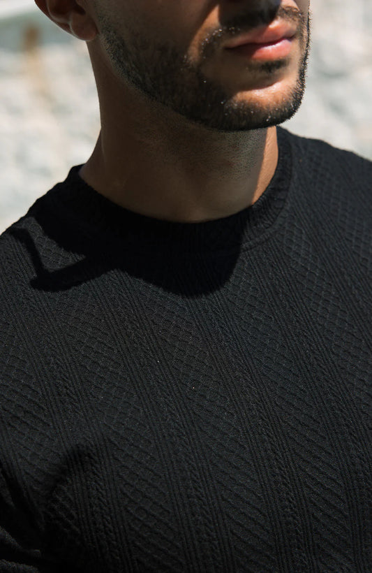 Monaco Snake Textured T-Shirts - Black