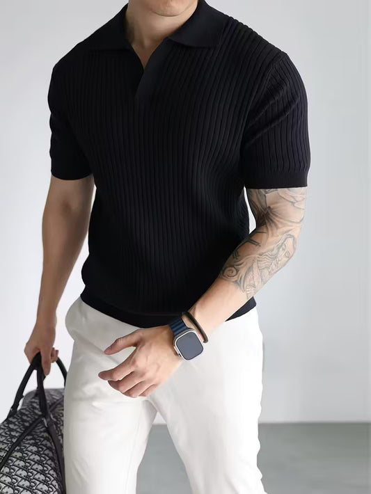 Azure Dropneedle Texture Polo - Black