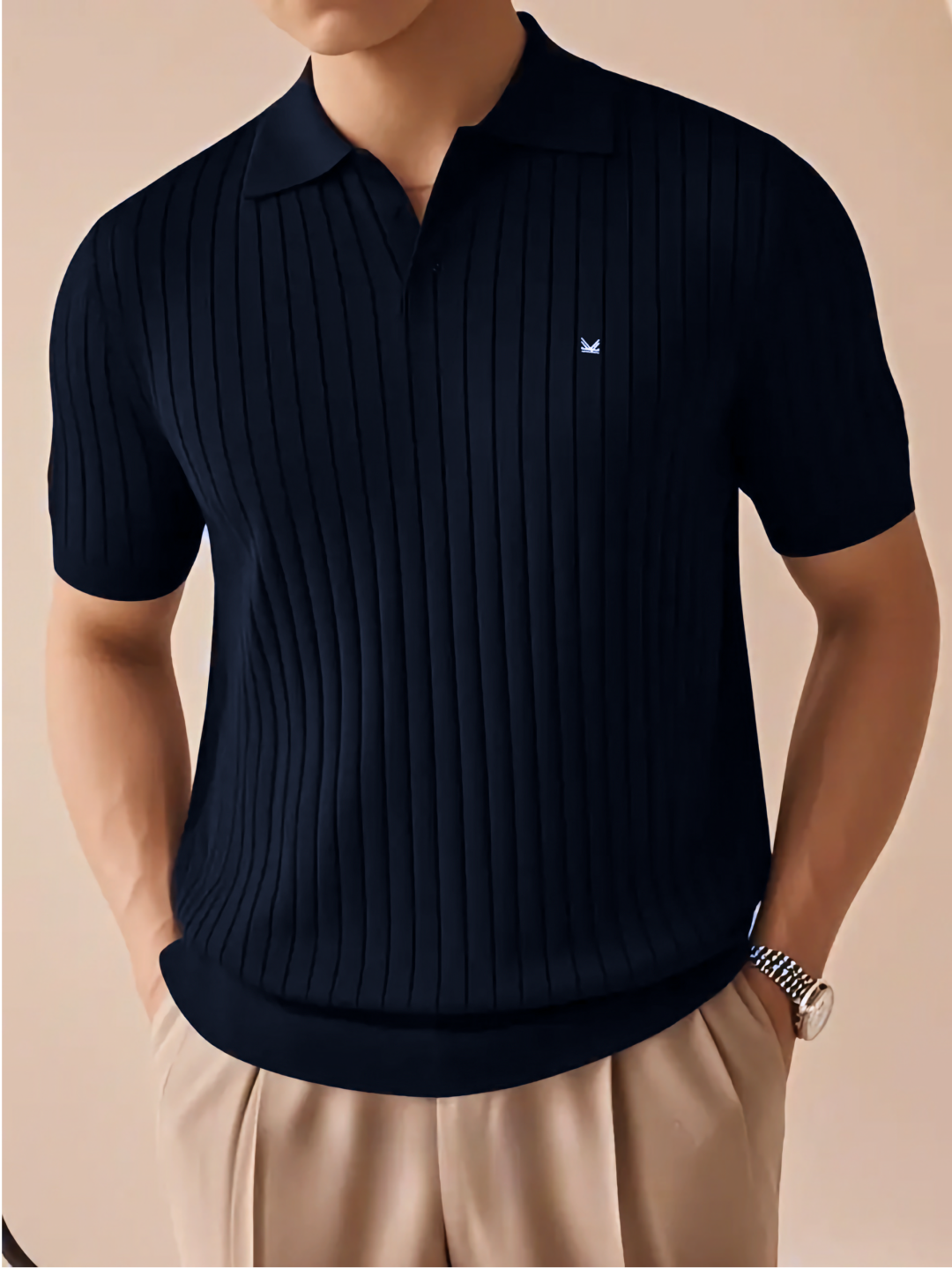 Drop Needle Texture Series Cotton  Polo - Navy