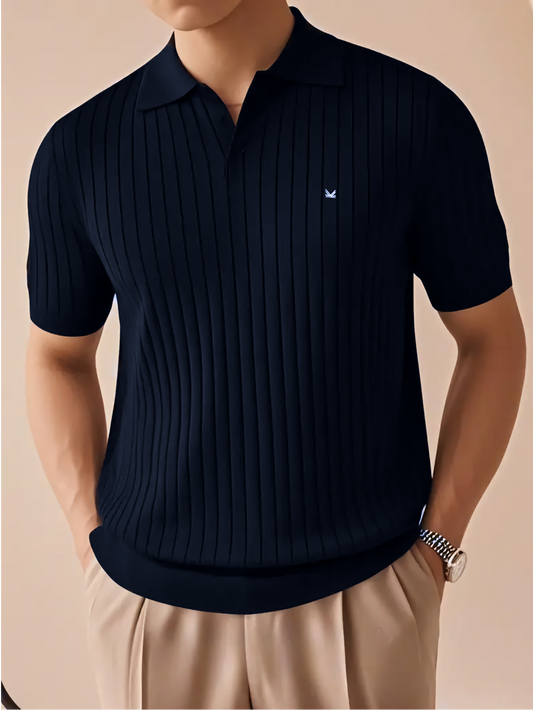 Drop Needle Texture Series Cotton  Polo - Navy